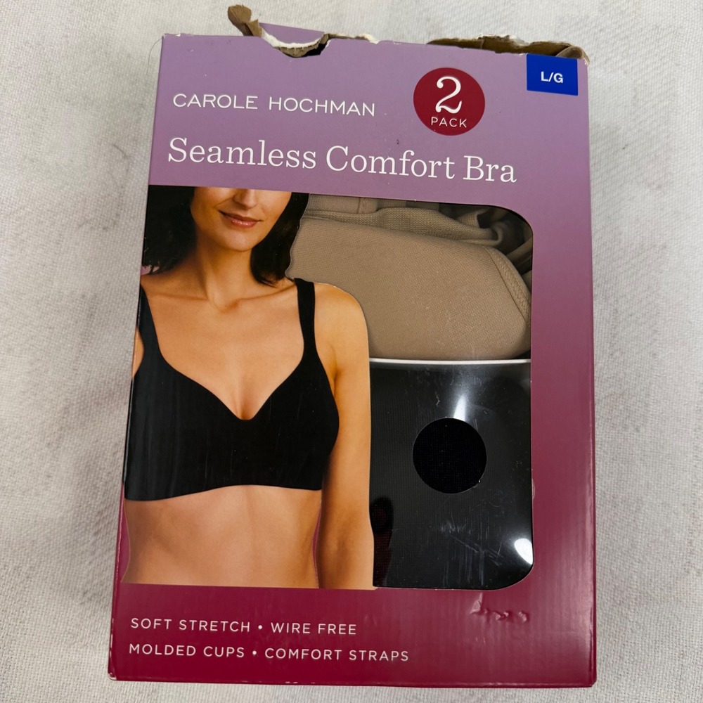 Carole Hochman 2 Pack Seamless Comfort Bra Black Taupe Wire Free Large 1187728